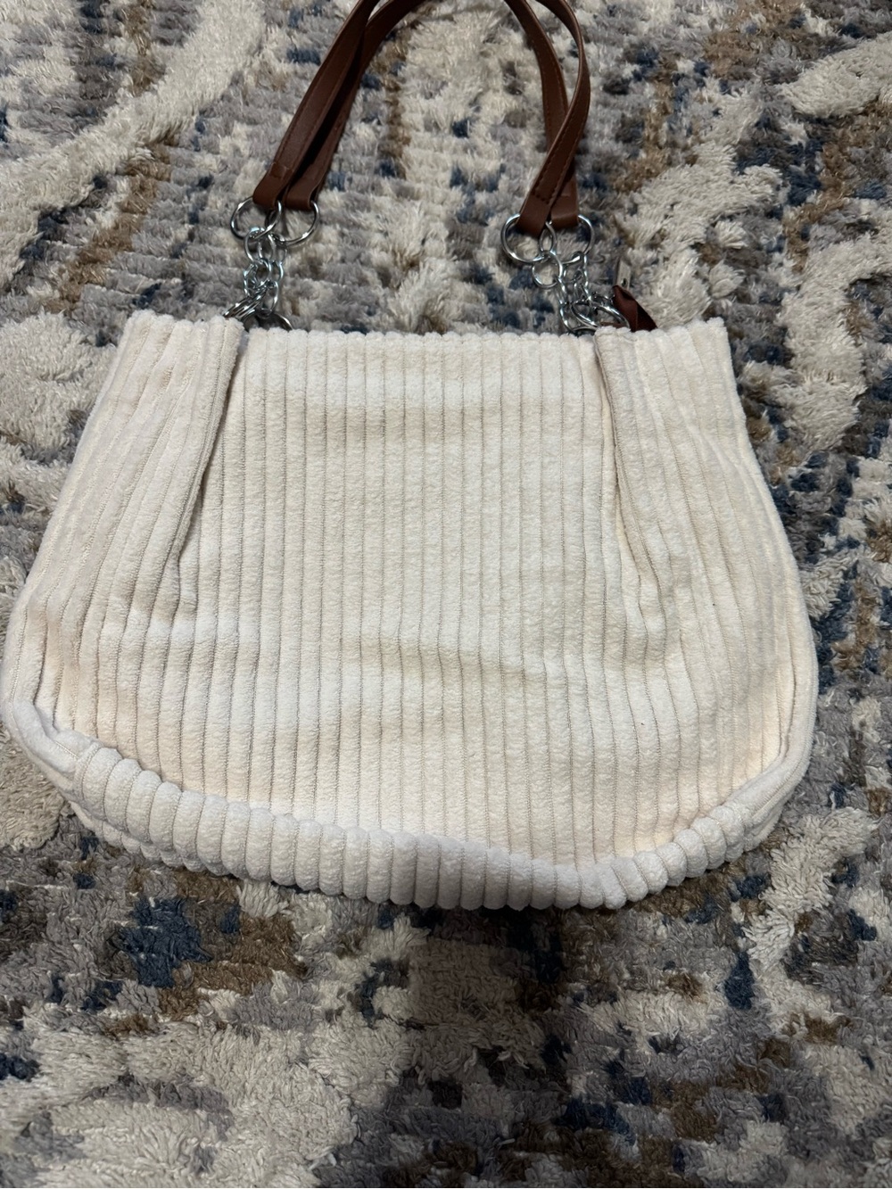 ✅🩷 $5 items for $25 Minimum. Cream Ribbed Shoulder Bag with Brown Handles - Picture 4 of 11